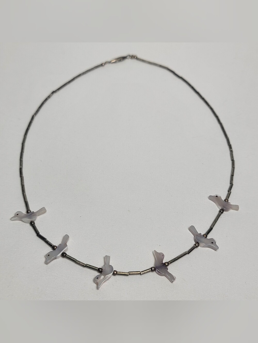 Vintage Liquid Silver Native American MOP Bird Necklace